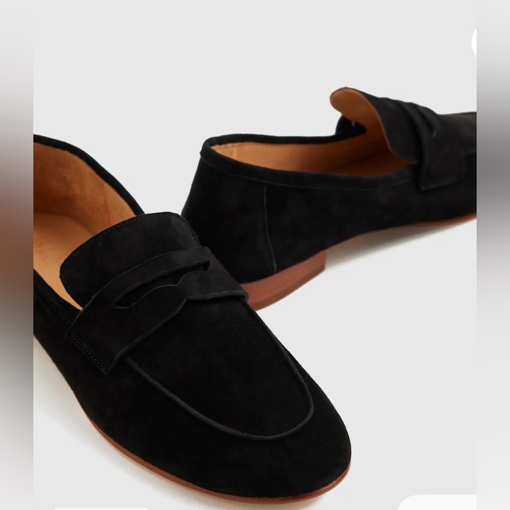 Quince black Italian suede Penny Loafers for women size 7